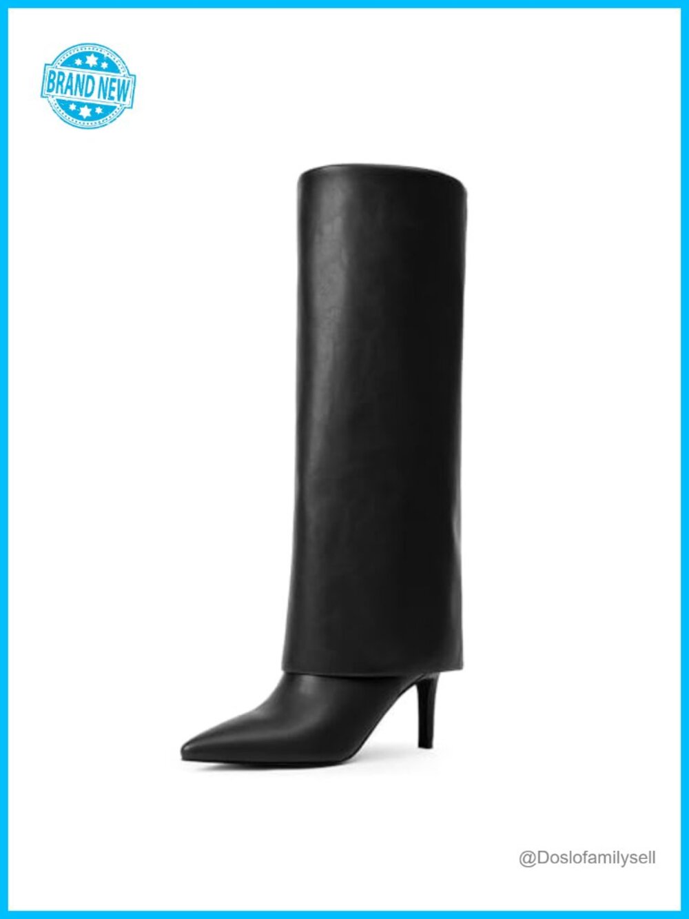 Fold Over Knee High Boots Wide Calf Stiletto Heel Tall Boots